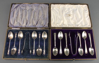 Two sets of Edwardian silver teaspoons and nips Birmingham 1903 and Sheffield 1904, 146 grams
