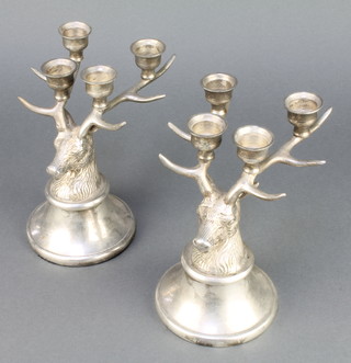 A pair of silver plated 4 light candelabrum in the form of deer 7" 