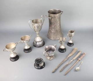 A silver plated trophy cup and minor plated items
