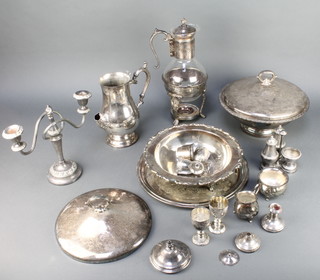 A silver plated mounted ewer and minor plated items 