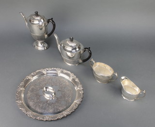 A silver plated Mappin & Webb demi-fluted 4 piece tea set on a ditto tray 