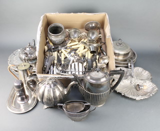 An Edwardian silver plated demi-fluted coffee pot and minor plated items