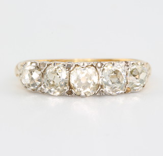 A yellow gold 5 stone diamond ring size L 1/2