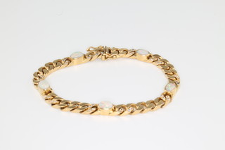 An 18ct yellow gold flat link opal and diamond bracelet, 28.7 grams 