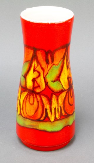A 1970's Poole Pottery red ground waisted vase with free form decoration 9" 