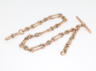 A 9ct yellow gold Edwardian Albert with T bar clasp 32.6grams 