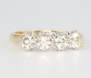 An 18ct yellow gold 4 stone diamond ring approx. 1.25ct size O 