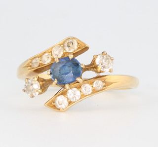An 18ct yellow gold diamond and sapphire ring size I 