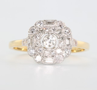 An 18ct yellow gold Edwardian style diamond cluster ring 0.65ct size M 
