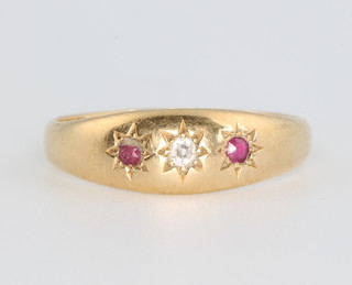 A Victorian 18ct yellow gold ruby and diamond ring size U 4.2 grams 