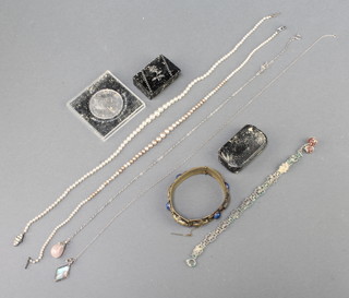 A Chinese hardstone metal bangle and minor jewellery