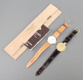 A gentleman's gilt cased Raymond Weil quartz wristwatch and a Timex ditto 