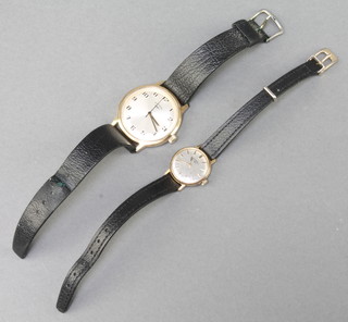 A gentleman's gilt cased Rotary wristwatch on a leather strap boxed and a lady's ditto 