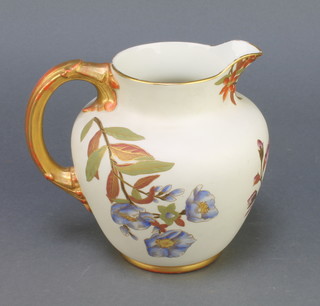 A Royal Worcester porcelain baluster jug decorated with flowers 6 1/2" 