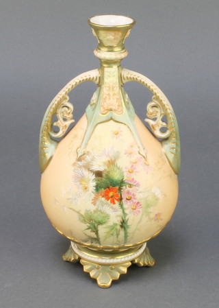 A Royal Worcester blush porcelain 2 handled vase decorated with flowers no.1142 8" 