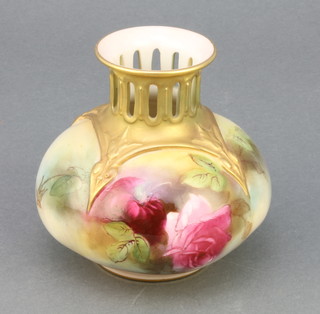 A Royal Worcester porcelain vase decorated with roses having a reticulated neck no.306 4"  