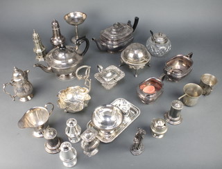 A WMF silver plated nut dish and minor plated items 