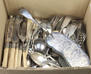 An Edwardian silver plated entree and minor plated cutlery 
