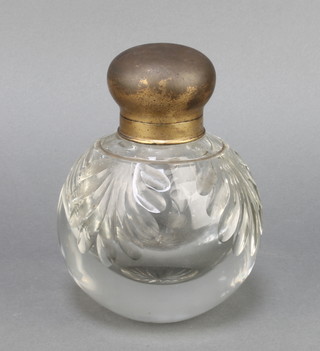 An Edwardian cut glass spherical inkwell with plated lid 7" 