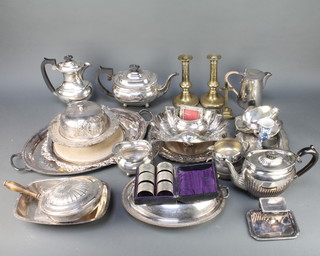 An Edwardian repousse silver plated dish and minor plated items 