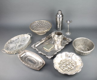 A silver plated tray and minor plated items