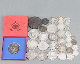A Victorian florin 1893, minor silver coins and crowns 150 grams