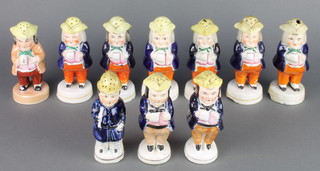 Ten 19th Century Staffordshire figural pepperettes in the form of gentlemen