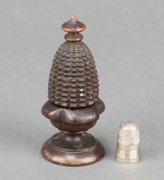 A Victorian fruitwood thimble holder in the form of a pineapple 3" 