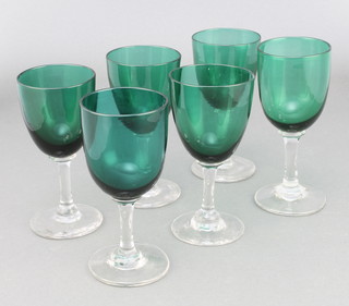 A matched set of 6 Victorian green glass wines 5" 