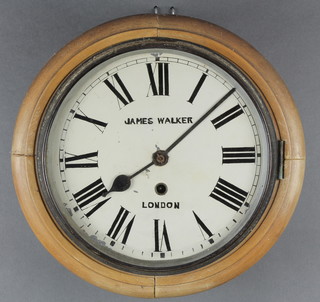 A wall clock with 10" circular painted dial and Roman numerals marked James Walker London 
