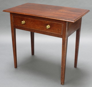 A 19th Century fruitwood and pine side table fitted a drawer raised on square tapered supports 29"h x 32"w x 19"