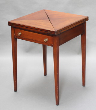An Edwardian mahogany envelope card table fitted a drawer raised on square supports 27"h x 21"w x 20"d 