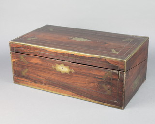 A Victorian rosewood and brass inlaid writing slope fitted 2 glass inkwells and with secret drawer 7"h x 17 1/2"w x 10"d 