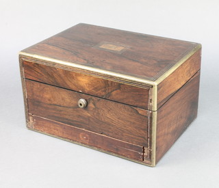 A Victorian inlaid brass rosewood jewellery box with hinged lid, the base fitted a secret drawer 7" x 12" x 9" 