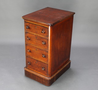 A Victorian mahogany pedestal chest of 4 long drawers with tore handles, raised on a platform base 30"h x 15"w x 20"d 