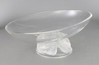 An Art Nouveau style oval clear glass bowl raised on a base with 3 opalescent flower heads 13 1/2" 