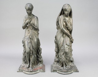 Thomas Nelson Maclean (1845-1894), a pair of bronze figures Madonna Expectant and 1 other clasping a bird 17"h x 7 1/2" x 6"  
