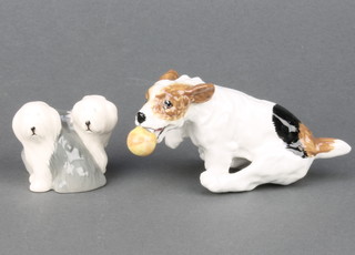 A Royal Doulton figure of a Terrier pup playing with a ball 4" and a Beswick group of 2 sheep dogs 2" 
