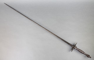 A 19th Century court sword with 32 1/2" stiletto blade and polished steel guard 