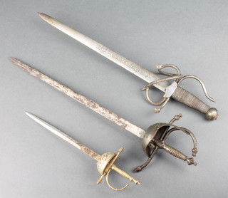 A replica of El Cid's Colada sword with 13" blade together with 2 other miniature reproduction swords  