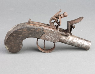 A 19th century flintlock pocket pistol with 2 1/2" screw off barrel, the lock marked "Sykes"