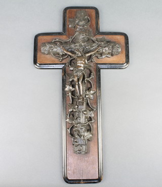 A French bronzed metal and wooden crucifix 17 1/2" x 9 1/2" 