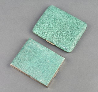 A shagreen rectangular cigarette case  3 1/2" x 2 1/2" together with a shagreen effect compact 3" x 2 1/2" (panels loose)
