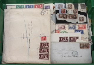 A collection of penny red stamps and various loose stamps, envelopes and George VI first day covers
