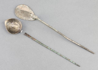 Two early bronze spoons 7" and 6 1/2" (1f) 
