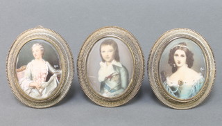 Three 20th Century oval portrait miniatures of 2 ladies and a young boy, signed Man 3" x 2 1/2" 