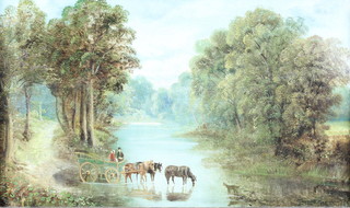 Joseph Thors (1863-1900), oil on canvas, signed and dated, naive landscape "Ford on the Trent Near Nottingham" 11 1/2" x 20" 