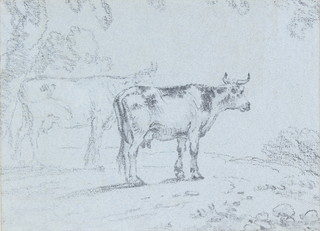 19th Century pencil sketch, unsigned, study of cattle with Abbott & Holder label to verso 6" x 9" 