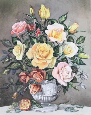 W P Hayworth, watercolour signed, study of a vase of roses 19" x 14 1/2" 