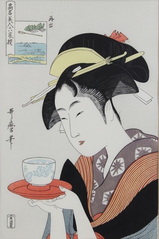 Utamaro Kitagawa, print, Okita the tea house girl at The Naviwaga 15" x 10" 